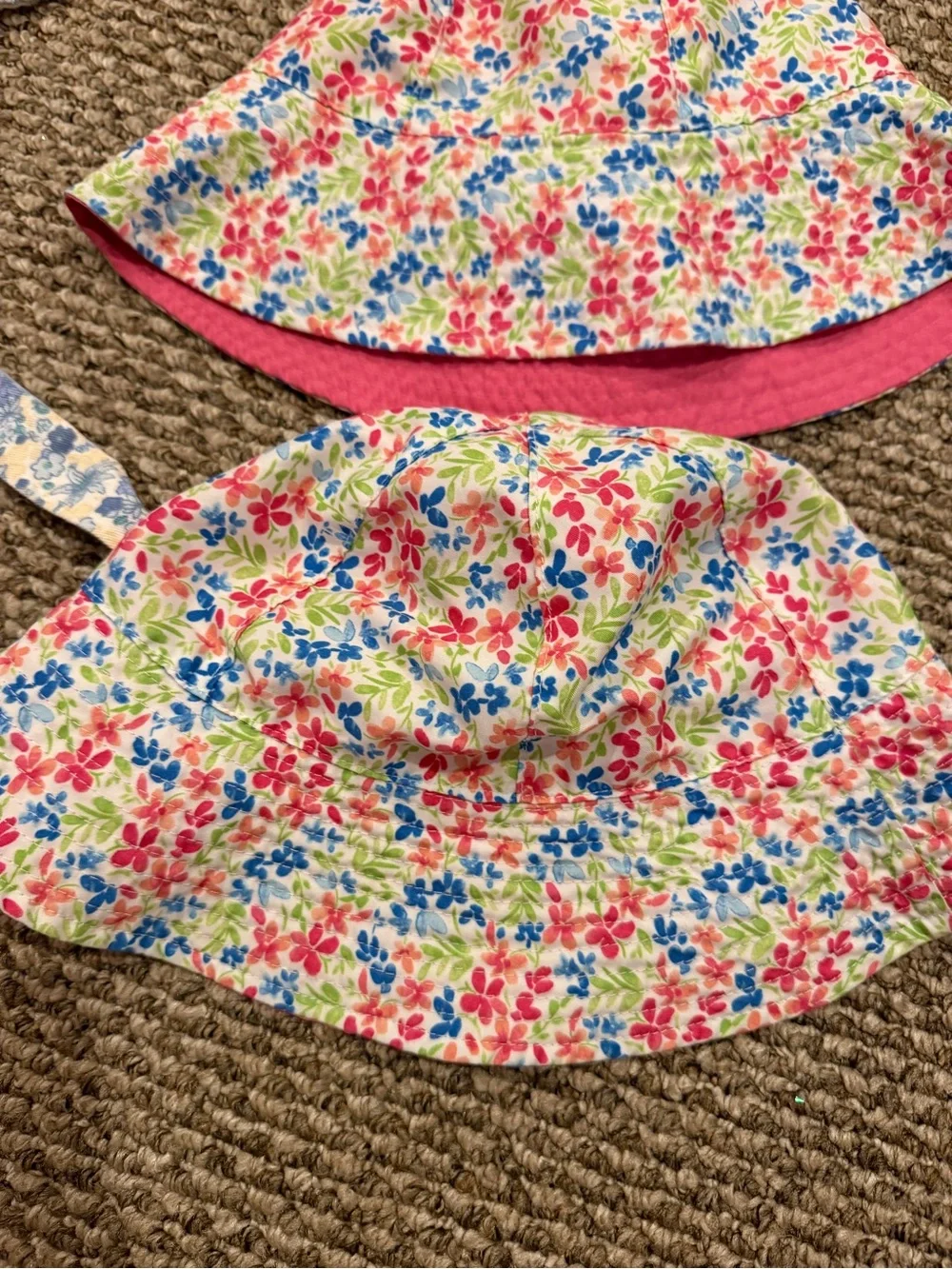 New Kids Floral Sun Hats (3) Reversible Pink Floral Fits Sizes Infant - 5T